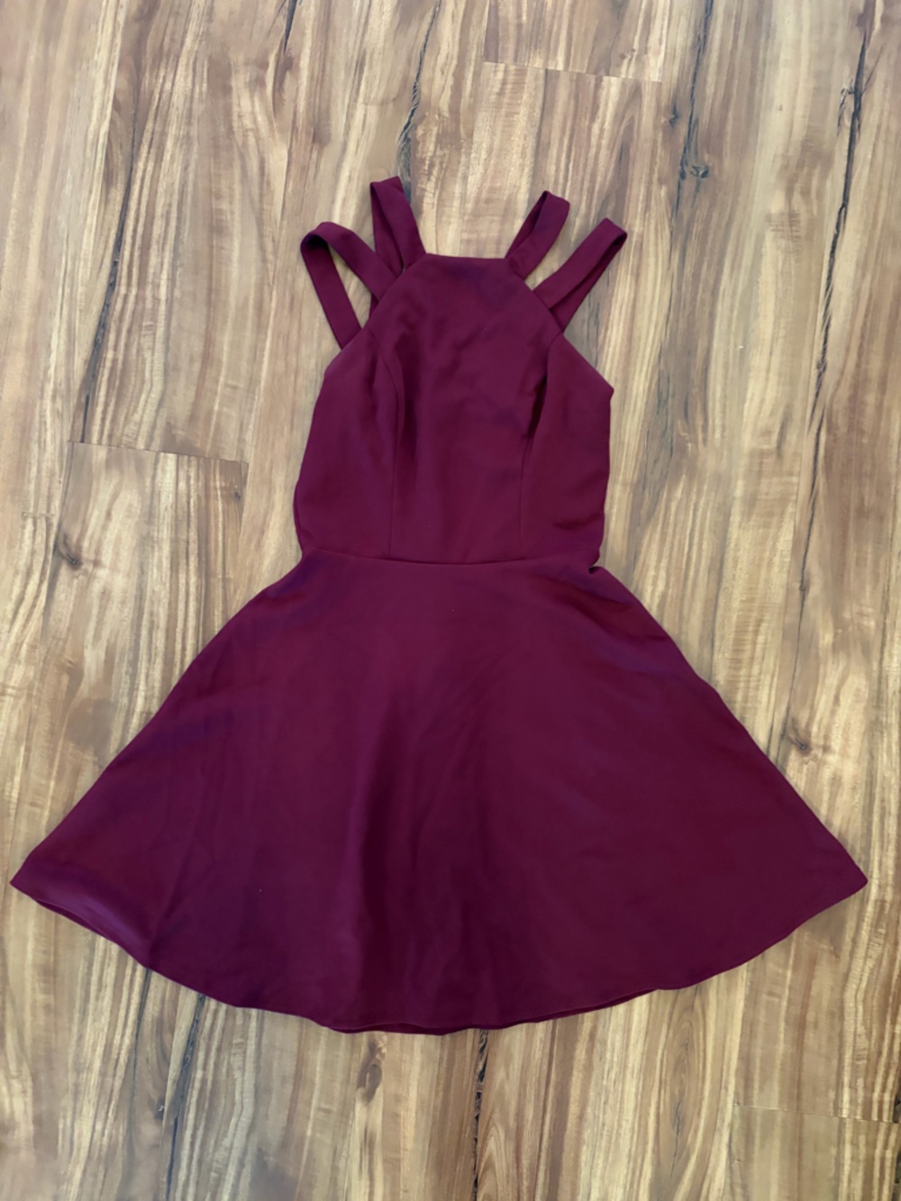 B Darlin Burgundy Mini Dress with Multi Strap Halter